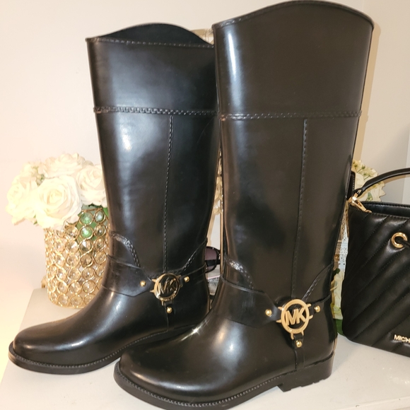 Michael Kors Black Boots with Gold Accents - Picture 2 of 7